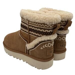 UGG Classic Mini Atherson Chestnut Suede Fur Boots Womens Size 9 NEW